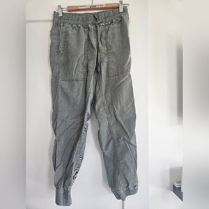 ZARA High Waist Cuffed Legs Lyocell Linen Jogger Pants in Green Size XS